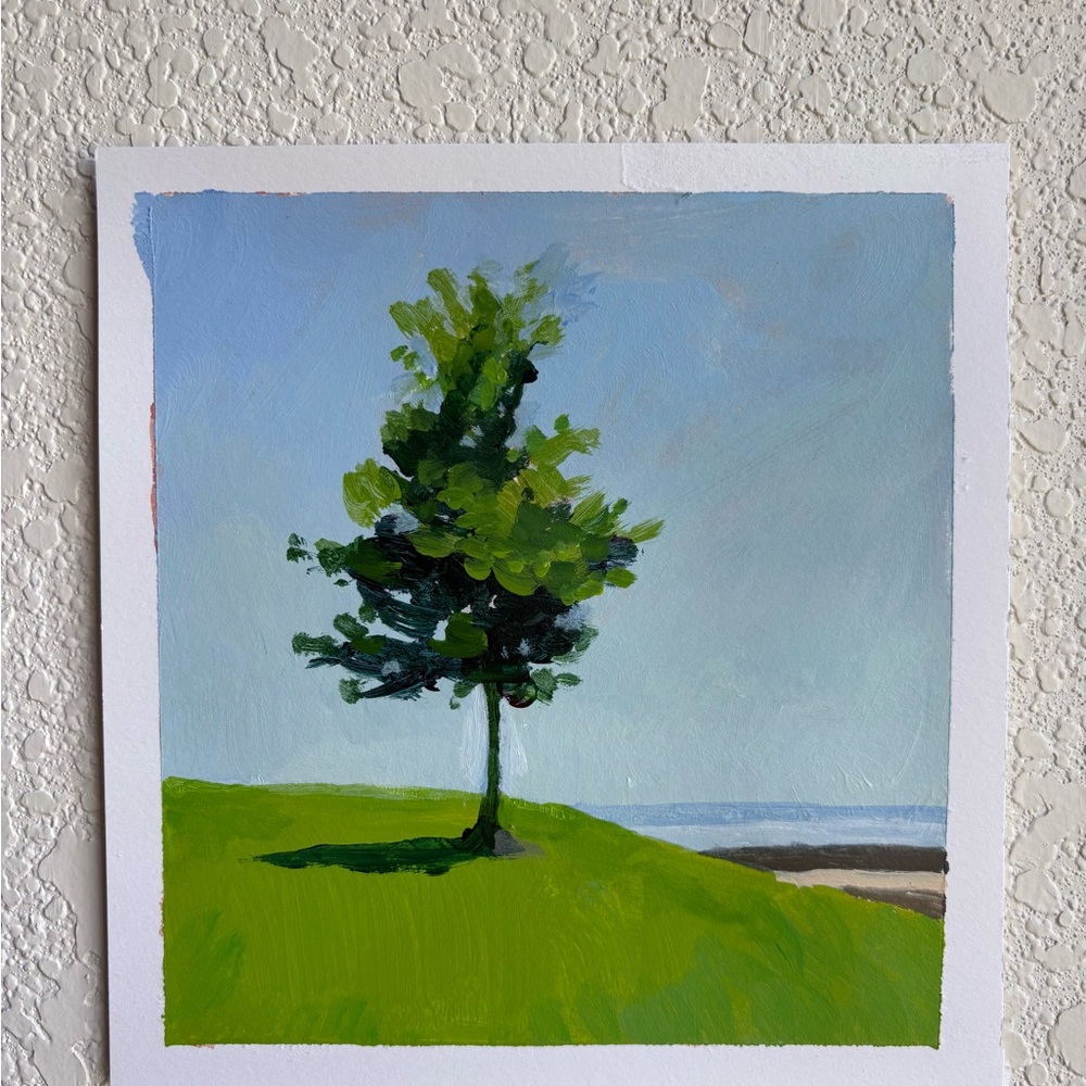 Serene Landscape Art with Green Tree